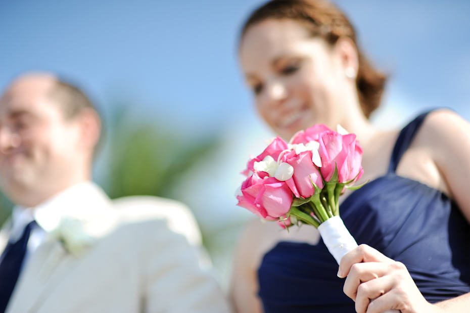 blue bridesmaids dress with pink flowers